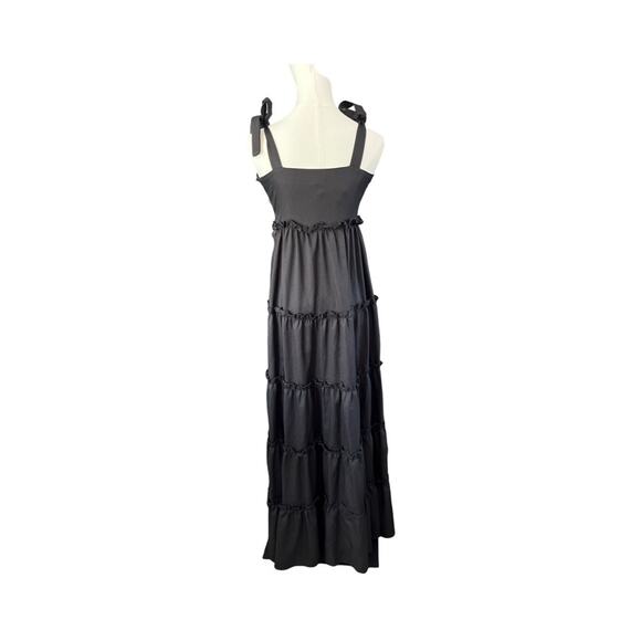 Boohoo Black Ruffle Tier Tie Shoulder Maxi Dress Women’s Size 6 NWT - Picture 3 of 9